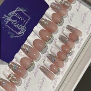 French with Holographic glitters & charms