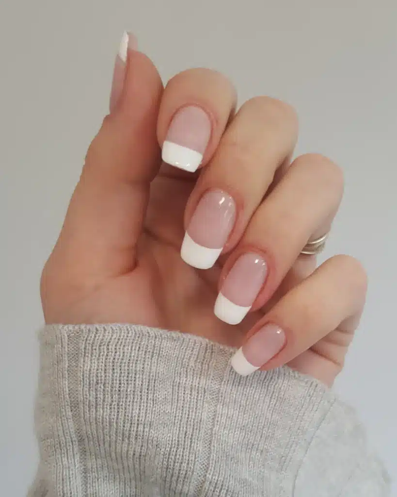 A view of classic simple french manicure A view of classic simple french manicure