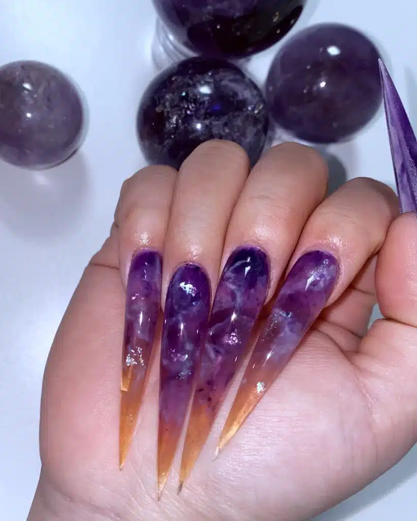 Classic Gemstones Ametrine Purple Nails