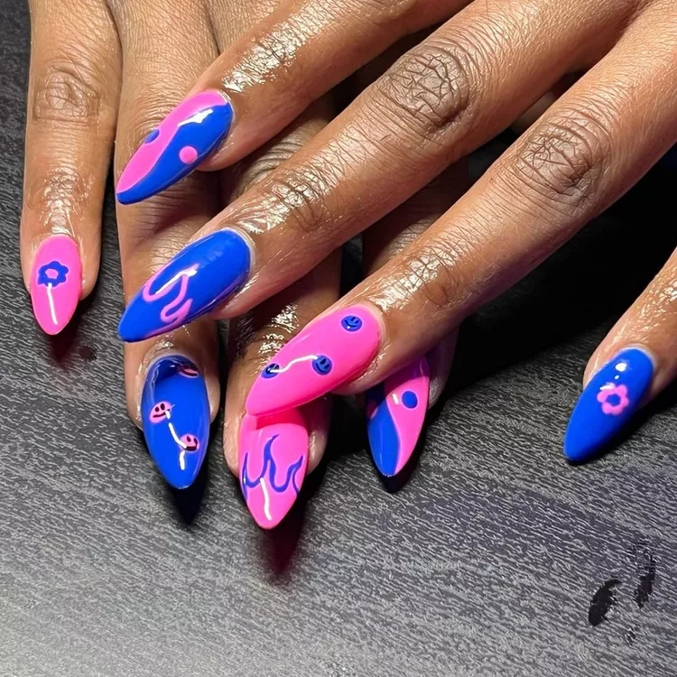 Pink and Blue Nails Design