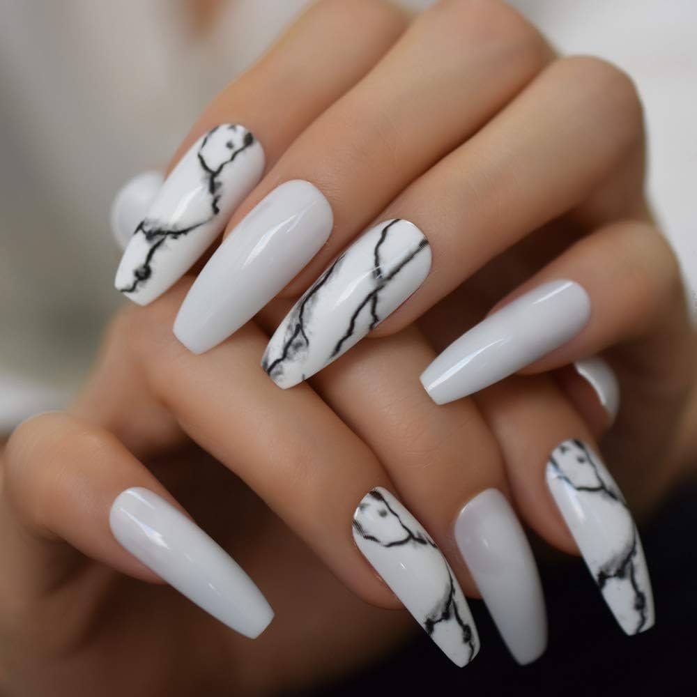 White Marbles: Classy White Nails Designs