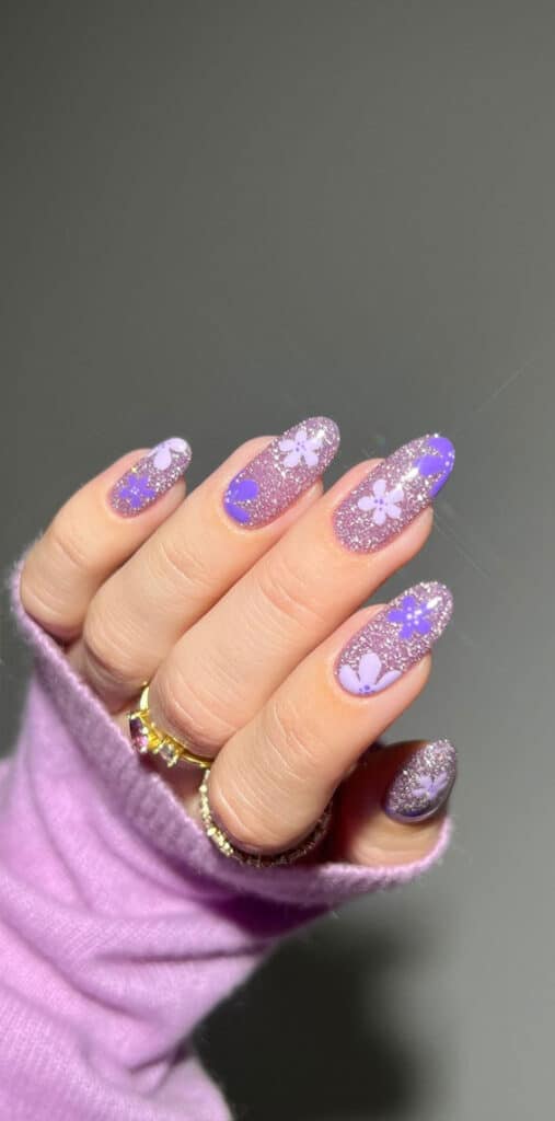 Glitter Florals Purple Nail Polish