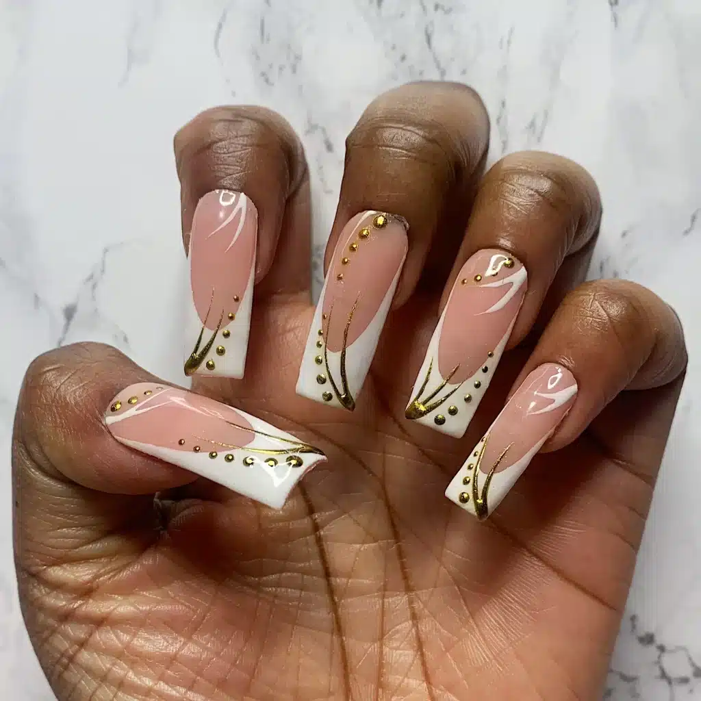 90’s French Tips Coffin Acrylic Nails