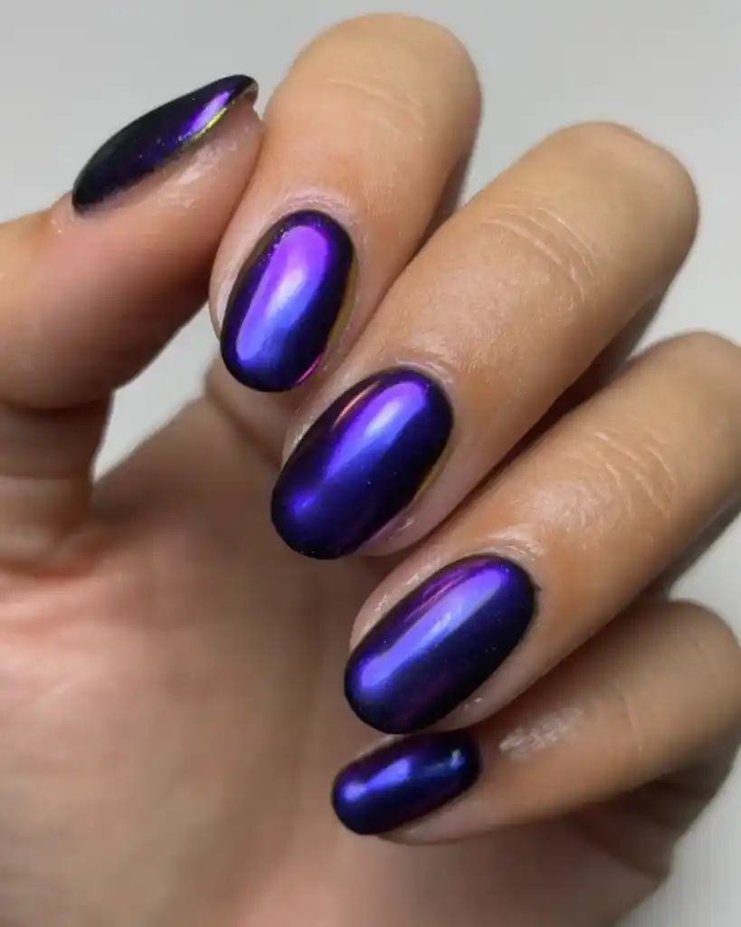 Dark Purple Nail Designs: Metallic Chrome