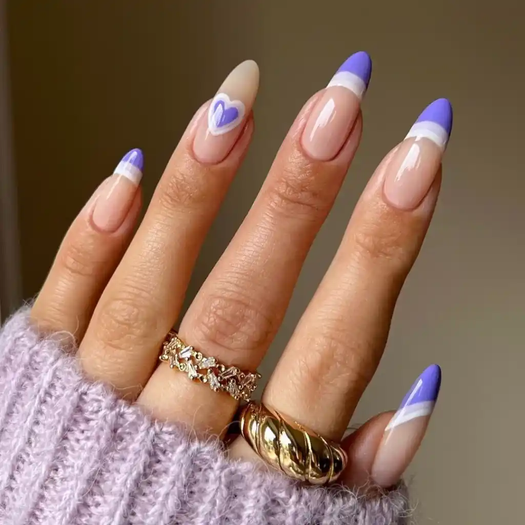 Purple Heart Shaped Classic French Tips