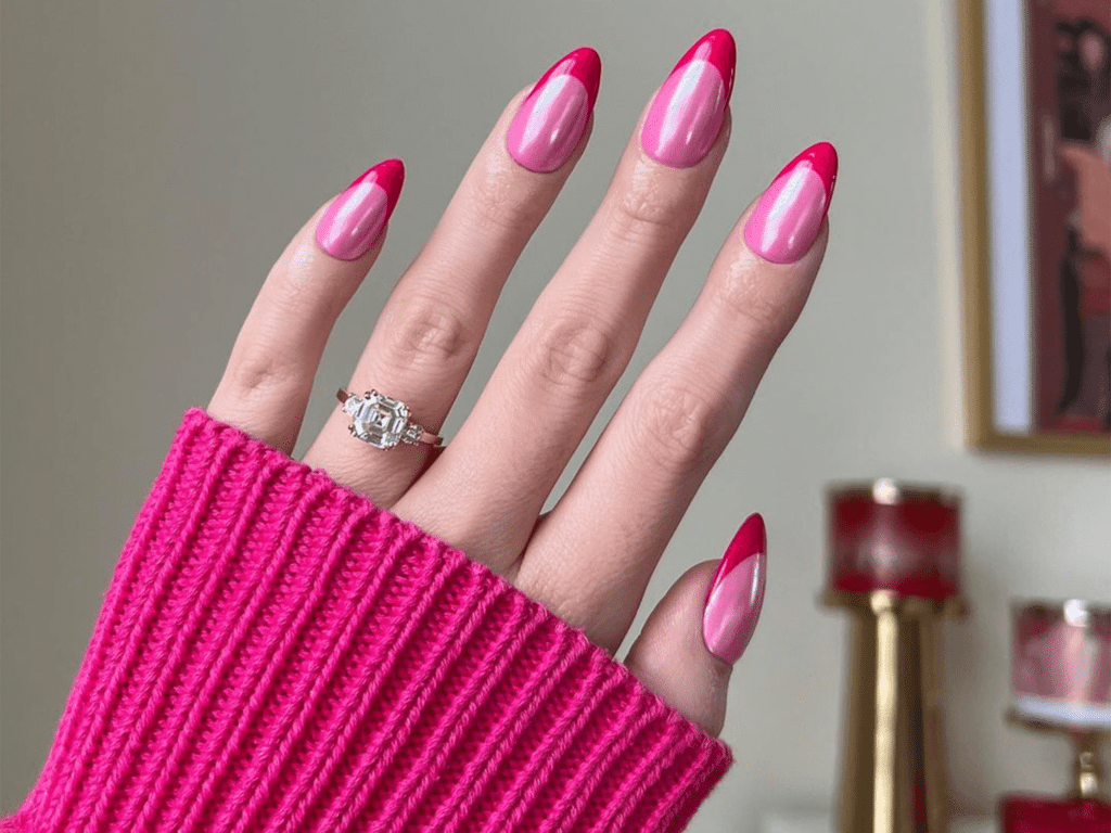 Dual Finish Hot Pink Nail Designs: French Manicure