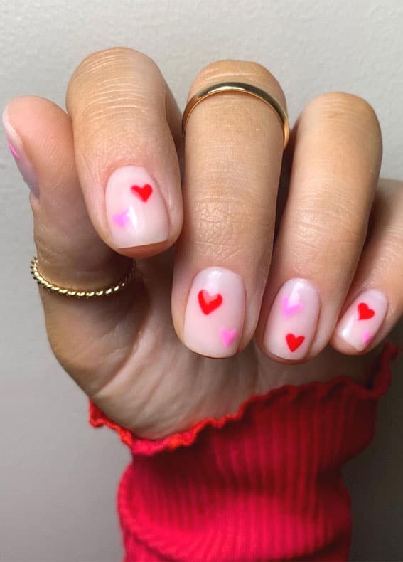 Pink Hearts Nails Idea