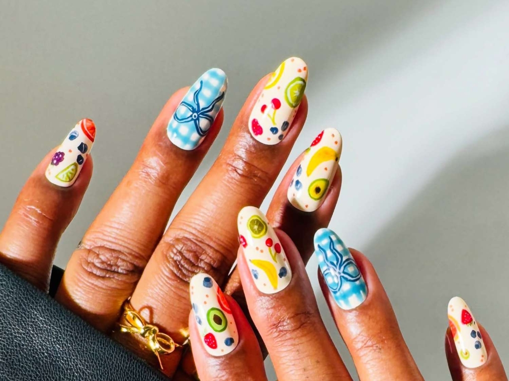 A view of fruit salad nail designs with yellow A view of fruit salad nail designs with yellow