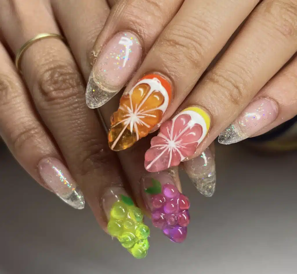 A view of fruit slices nail art A view of fruit slices nail art