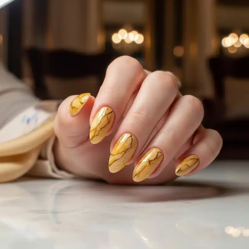 A view of yellow marble nails A view of yellow marble nails