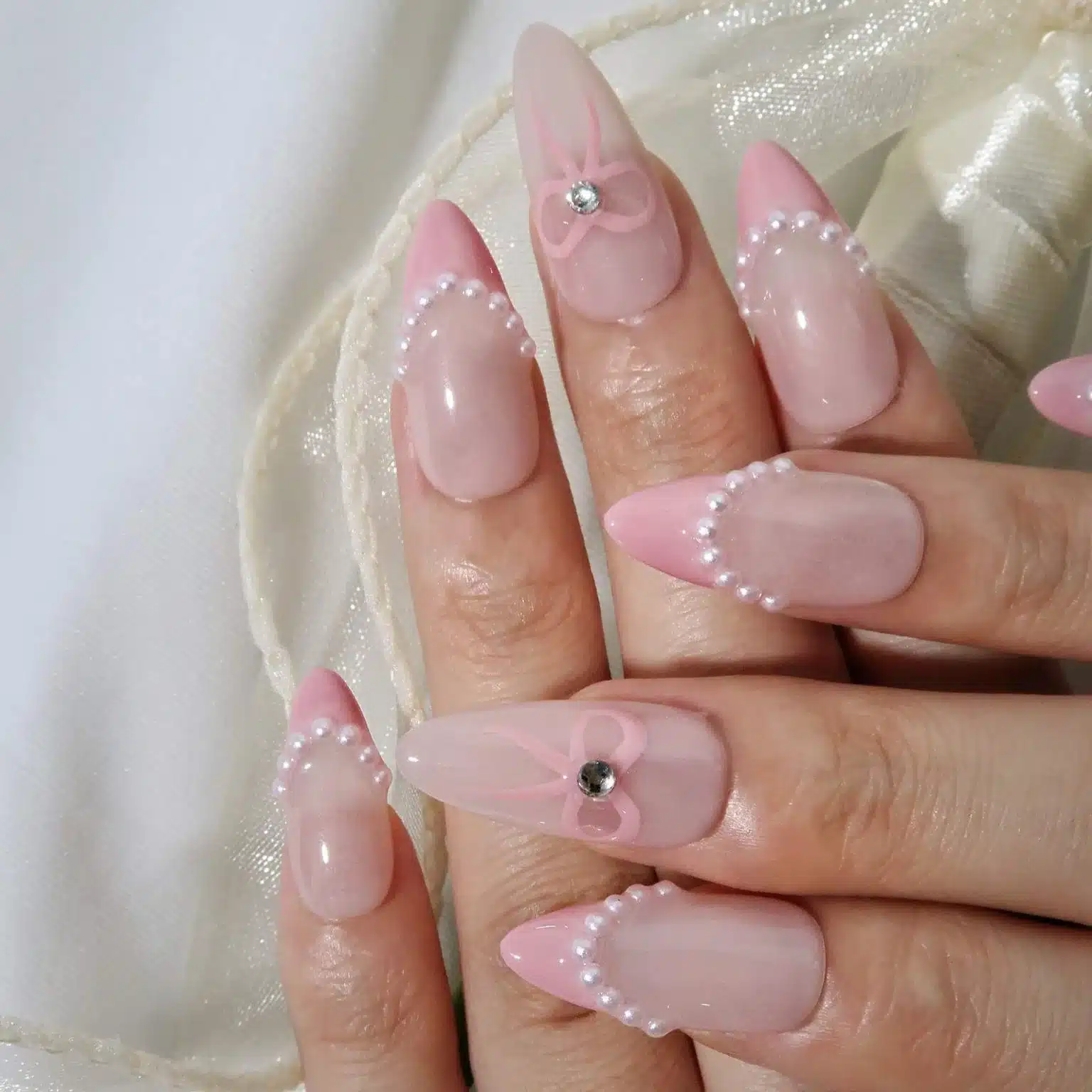 pearls on almond nails pearls on almond nails