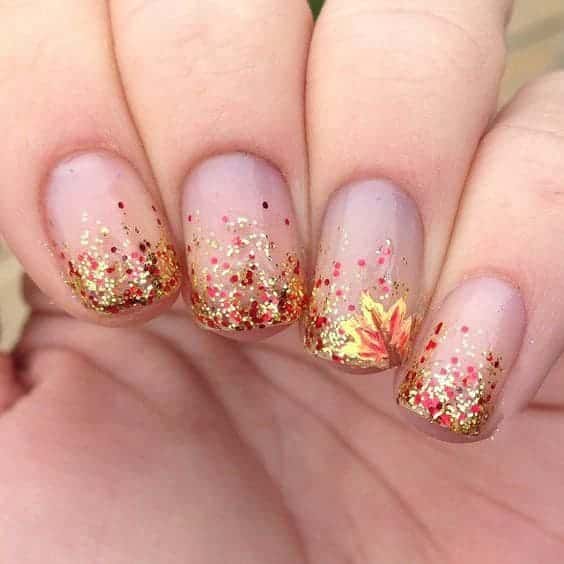A view of glittery fall nails
