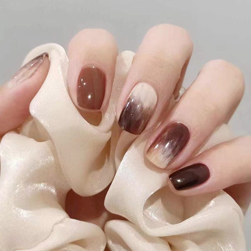 brown and milky white gradient nails brown and milky white gradient nails