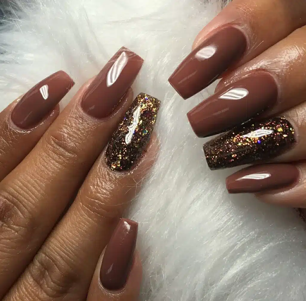 brown nails with glitter accents brown nails with glitter accents