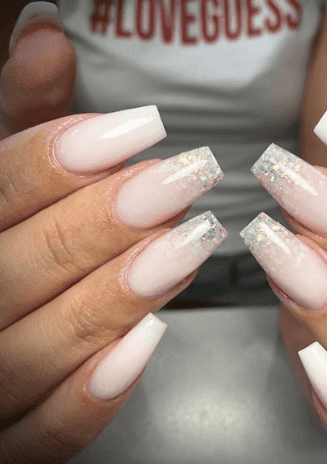 glitters on pink base nails