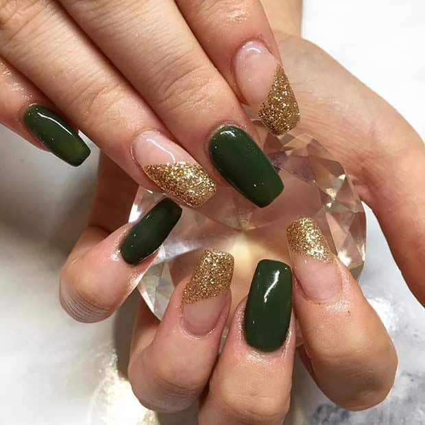 green and golden nail art green and golden nail art