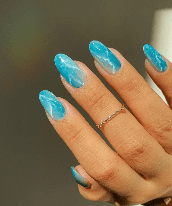 ocean blue dip nails
