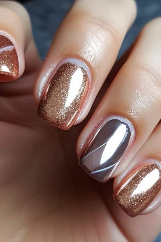rose gold and metallic nail art on short nails rose gold and metallic nail art on short nails