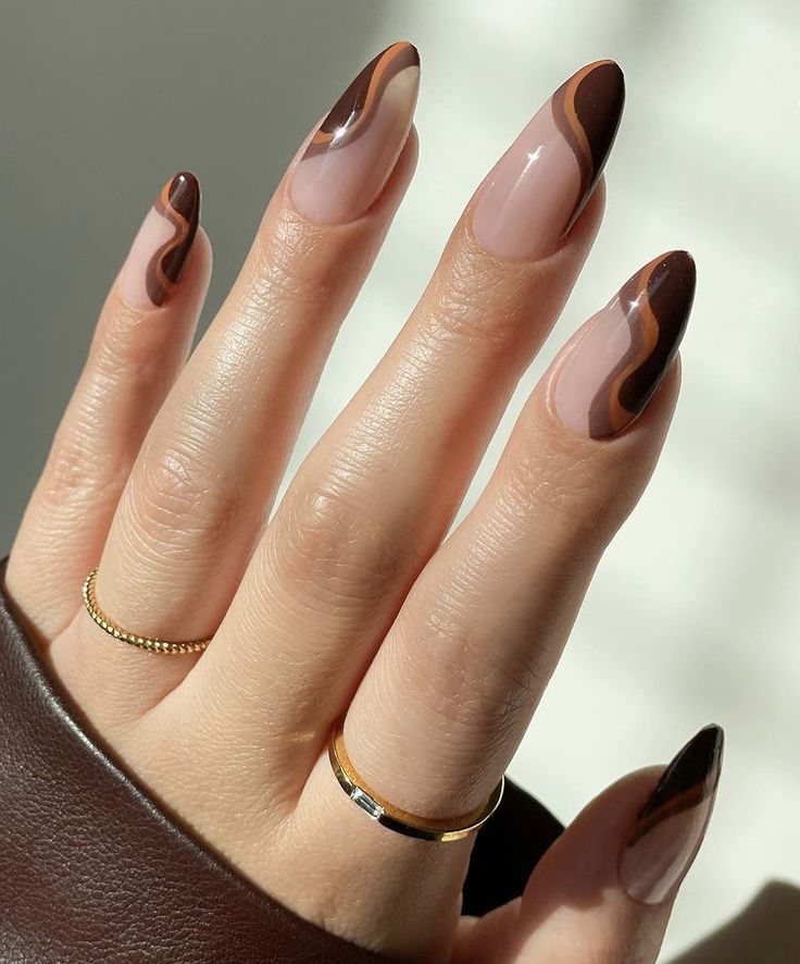 simple girl nails with brown layers simple girl nails with brown layers