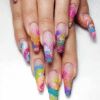 tie and dye in vibrant colors long nails