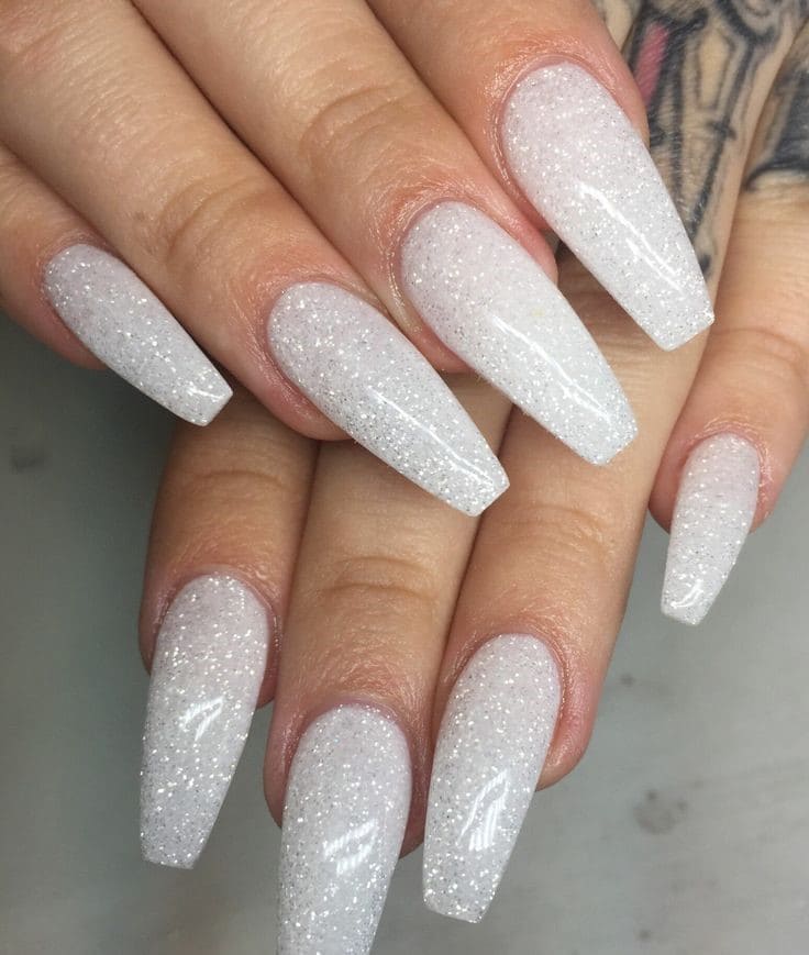 white glitter nails
