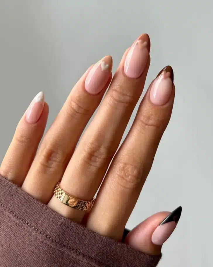 A view of brown and neutral manicure A view of brown and neutral manicure