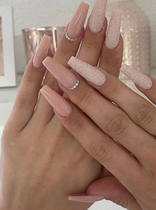 A view of neutral coffin nails A view of neutral coffin nails