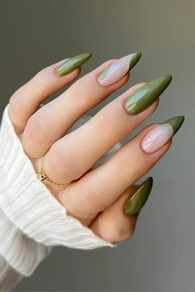 A view of olive green nails