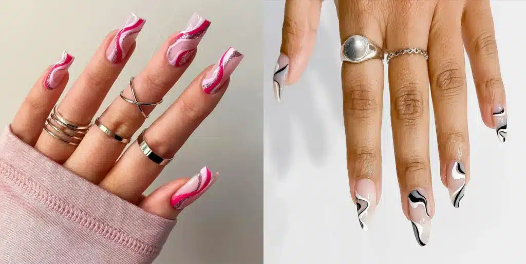 female hands with acrylic nails wearing rings png