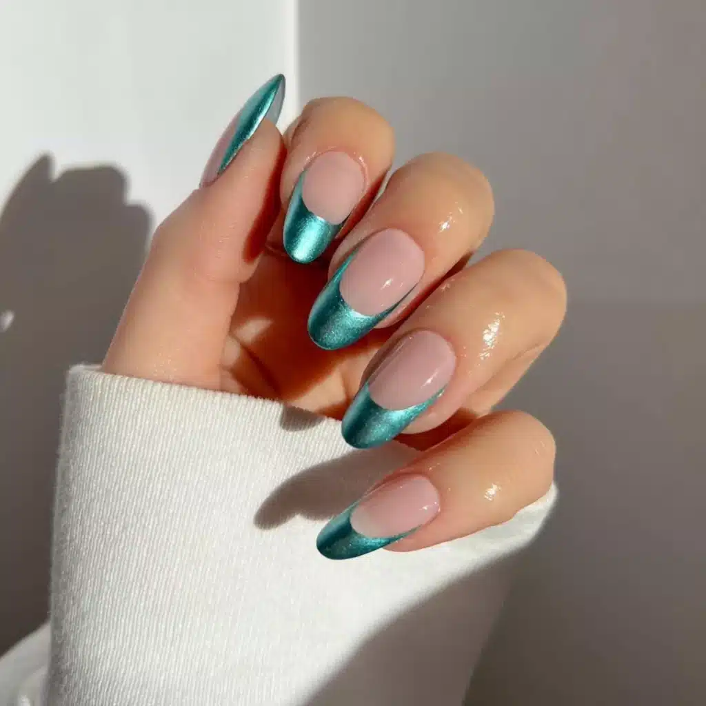 A view of french teal nails A view of french teal nails