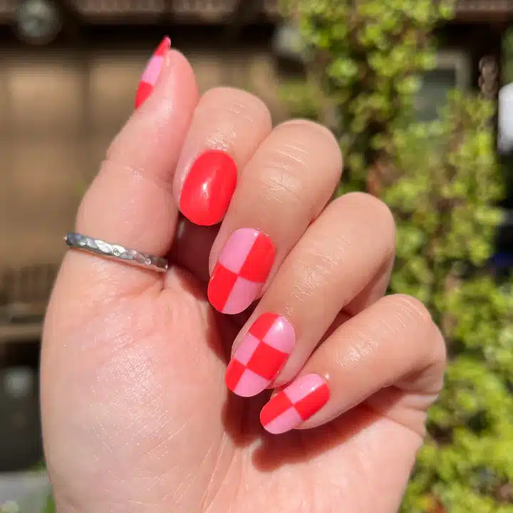 Checkerboard Pink Nails