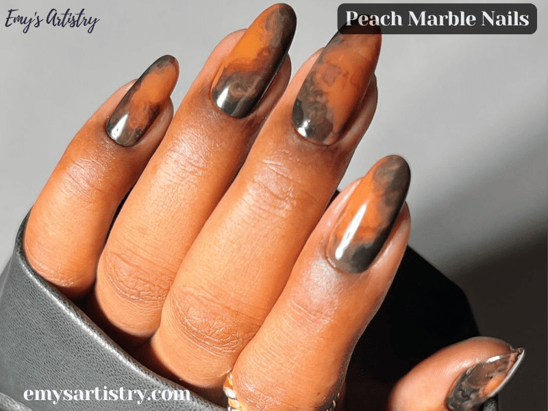 Peach marble nails