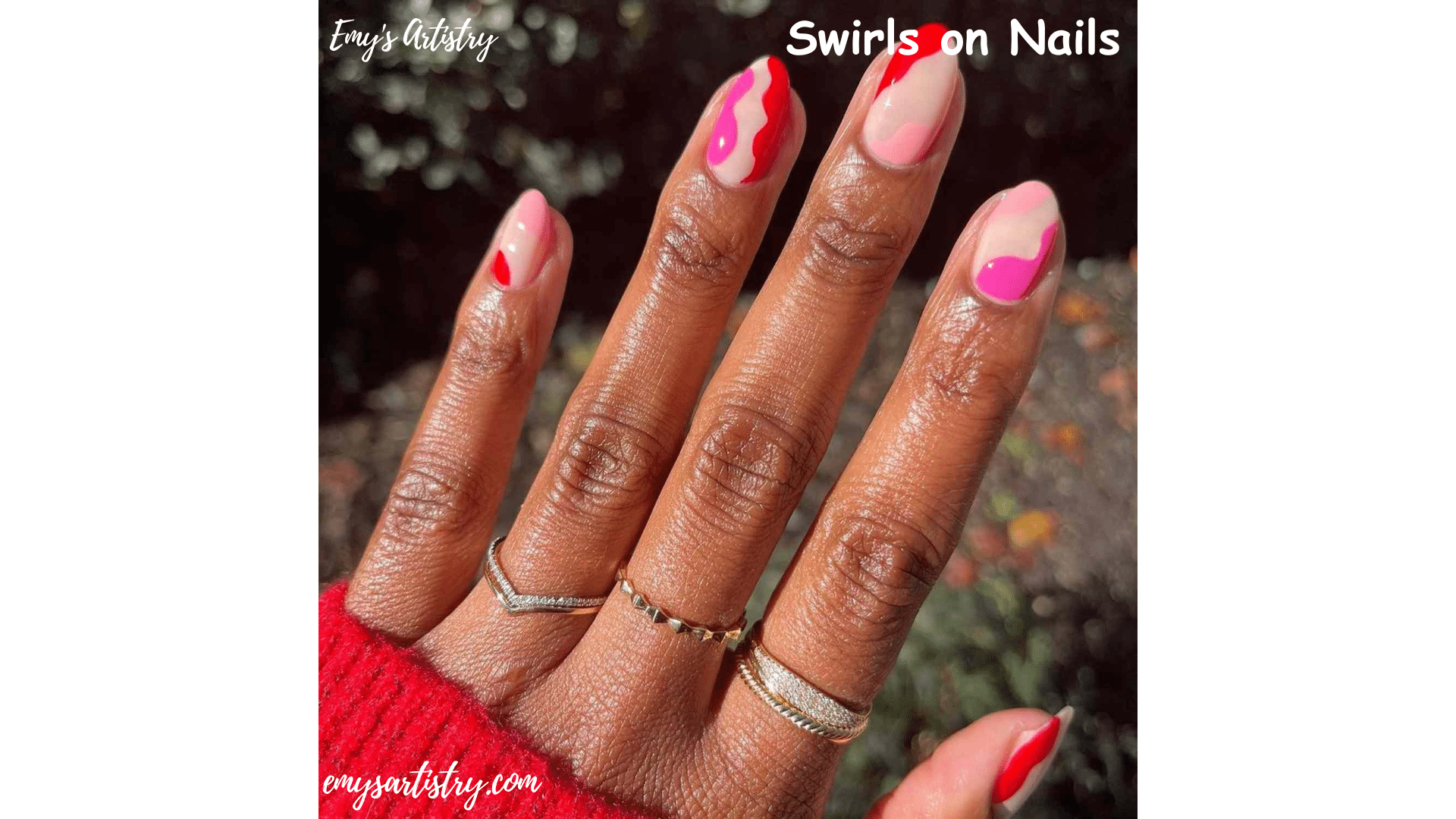 Swirl Pattern on Pink and Red Nails