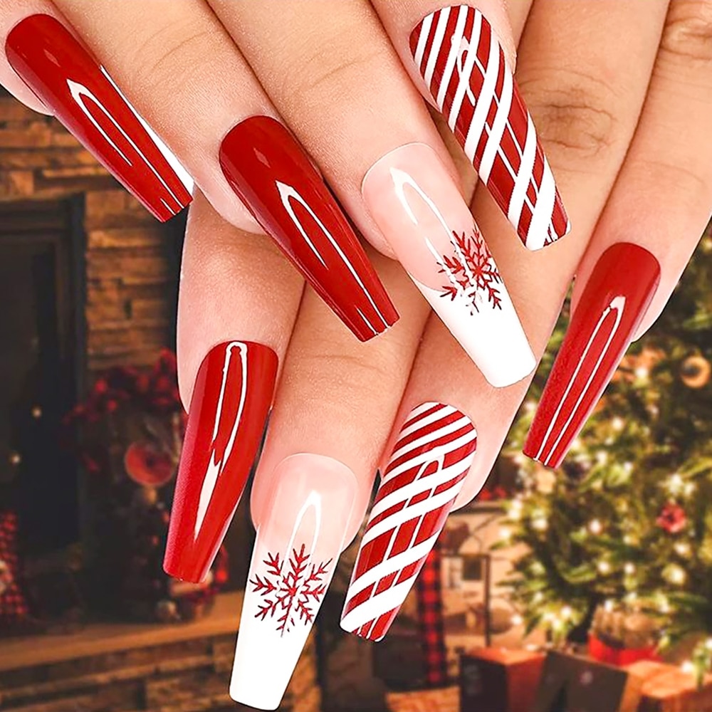 Woman With Snow Red Nails Design Manicure Nail Salon Christmas