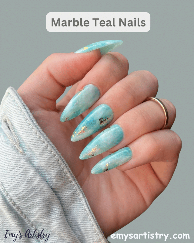Teal Marble Nails