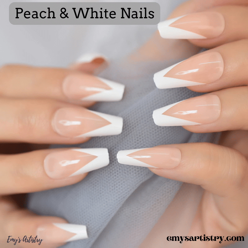 Peach nails with white tips