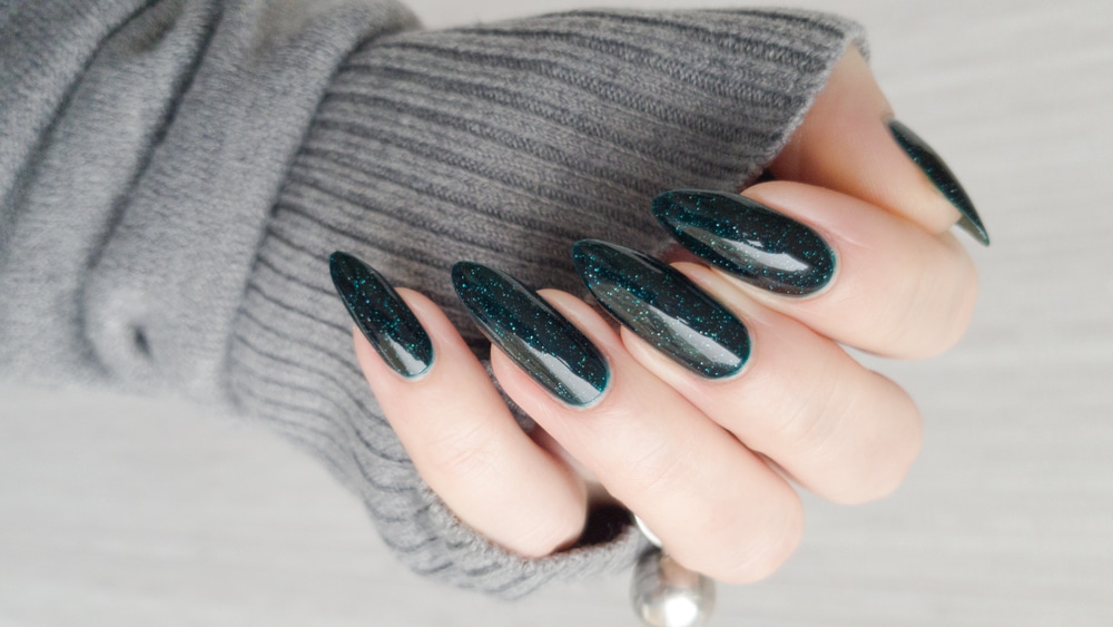 Teal Glitter Nails