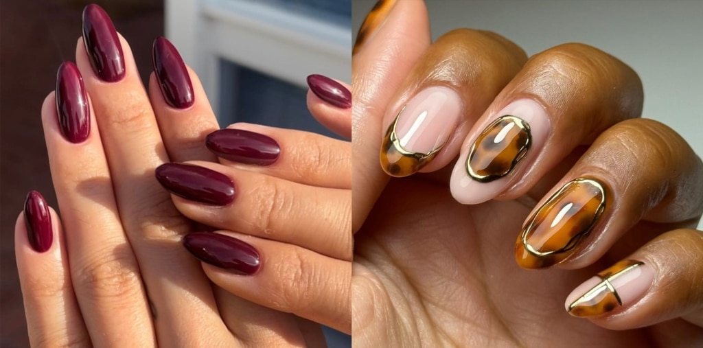 zoomed in view of fall gel nails