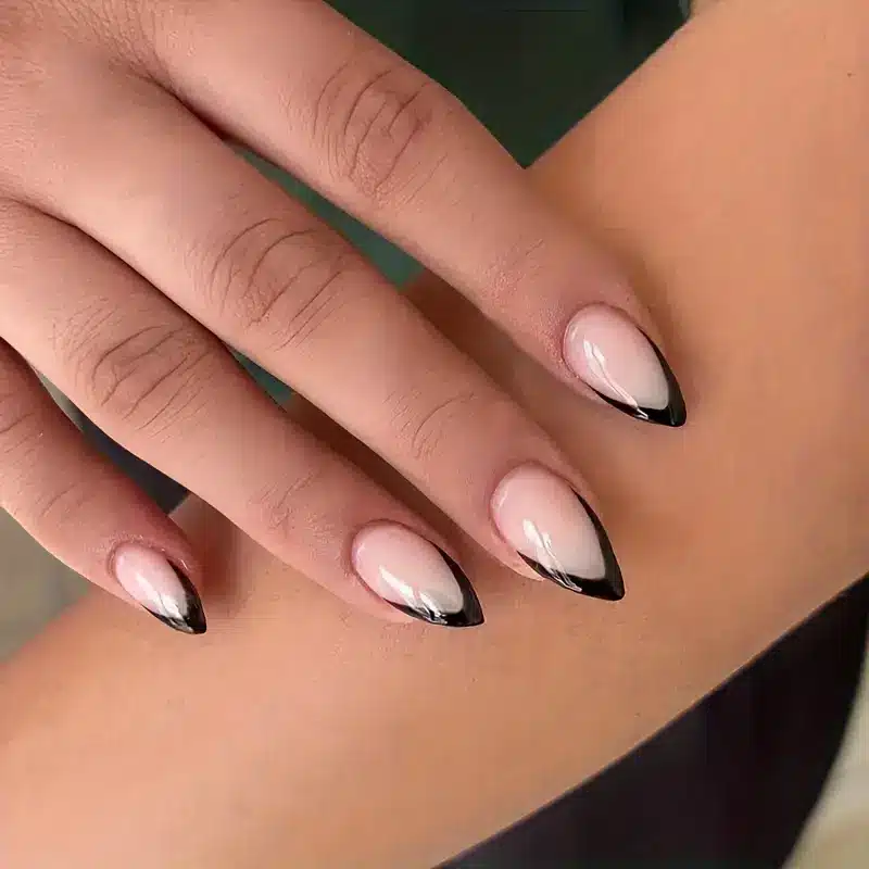Black Nail Tips with Nude Base Black Nail Tips with Nude Base