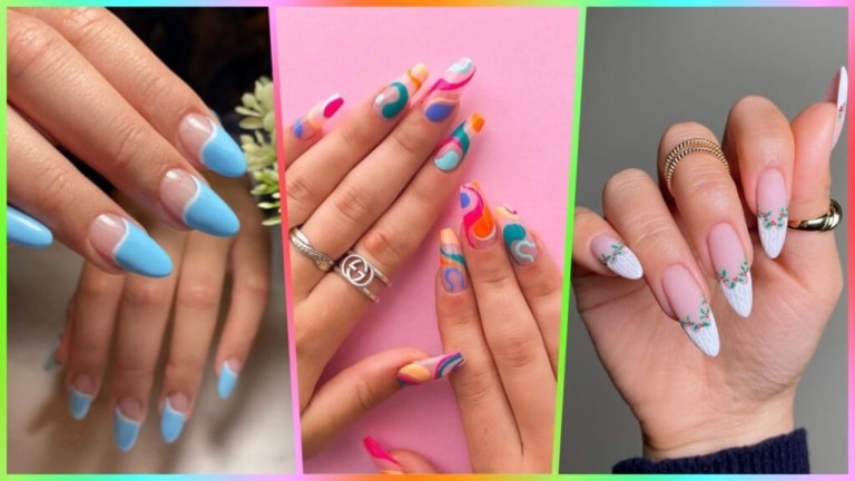 female hands with spring nail art