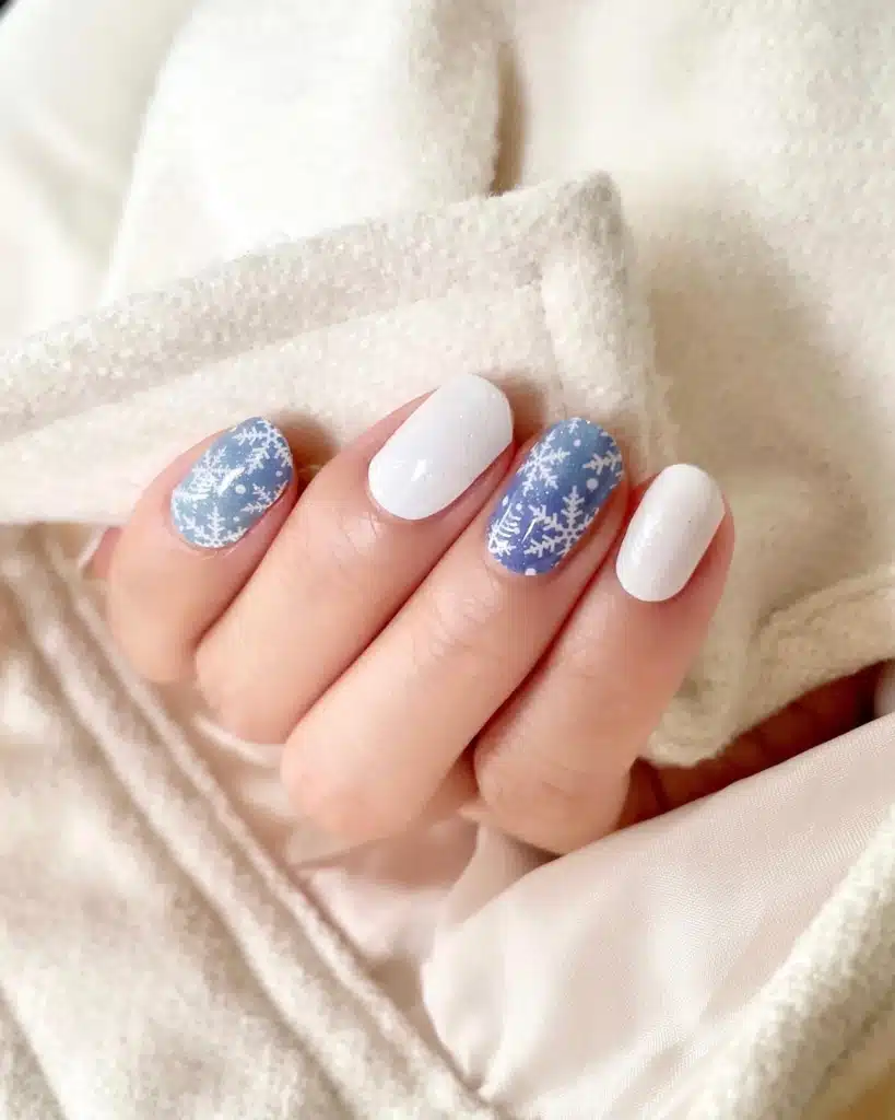 A view of white and blue snow nails A view of white and blue snow nails