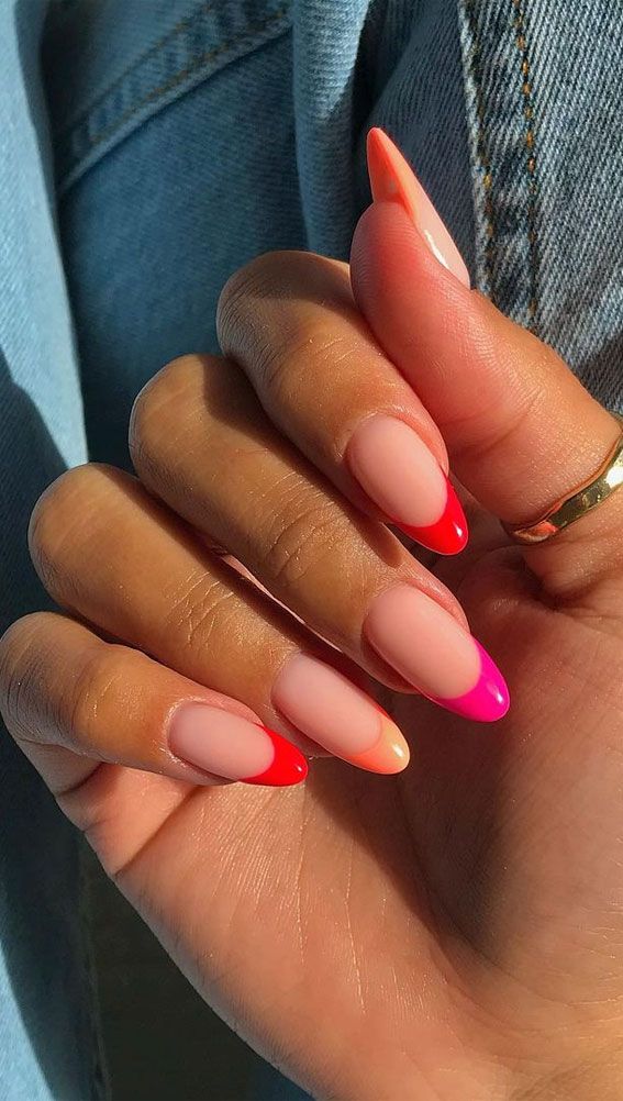 A view of pink and red nail manicure A view of pink and red nail manicure