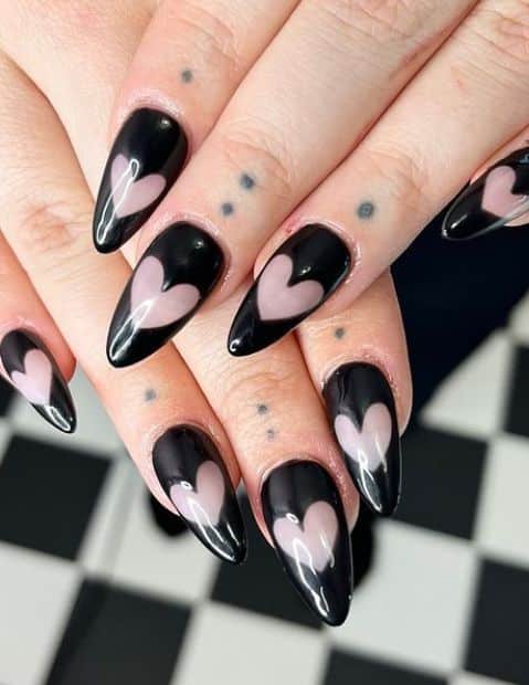 Pink and Black Nail Designs Hearts