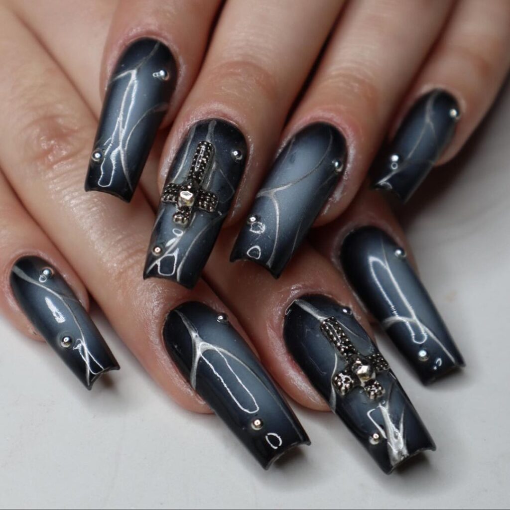 Black and White Aura Nails