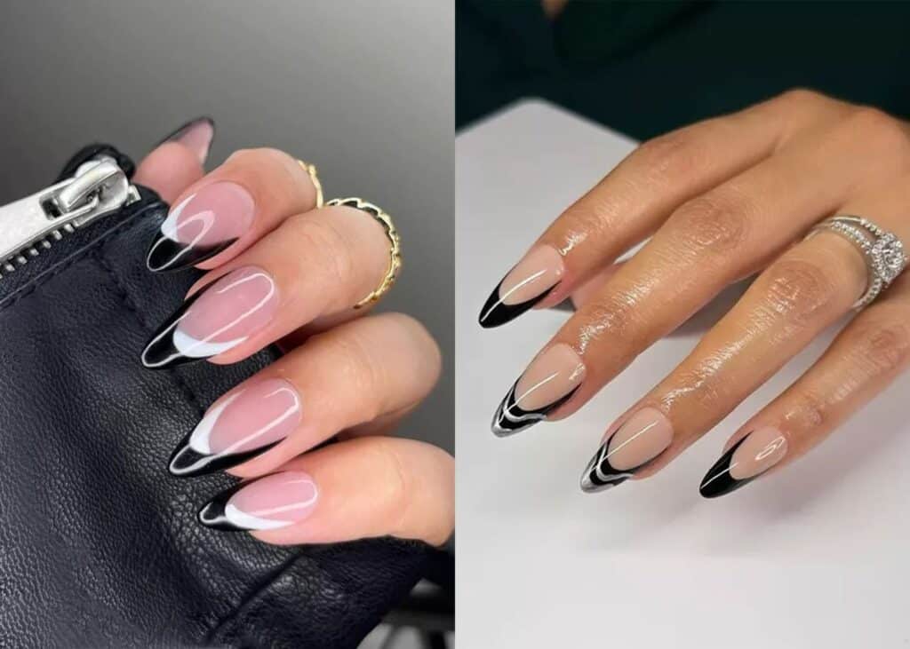 Dual Finish Black French Tips Edgy Black Nail Designs