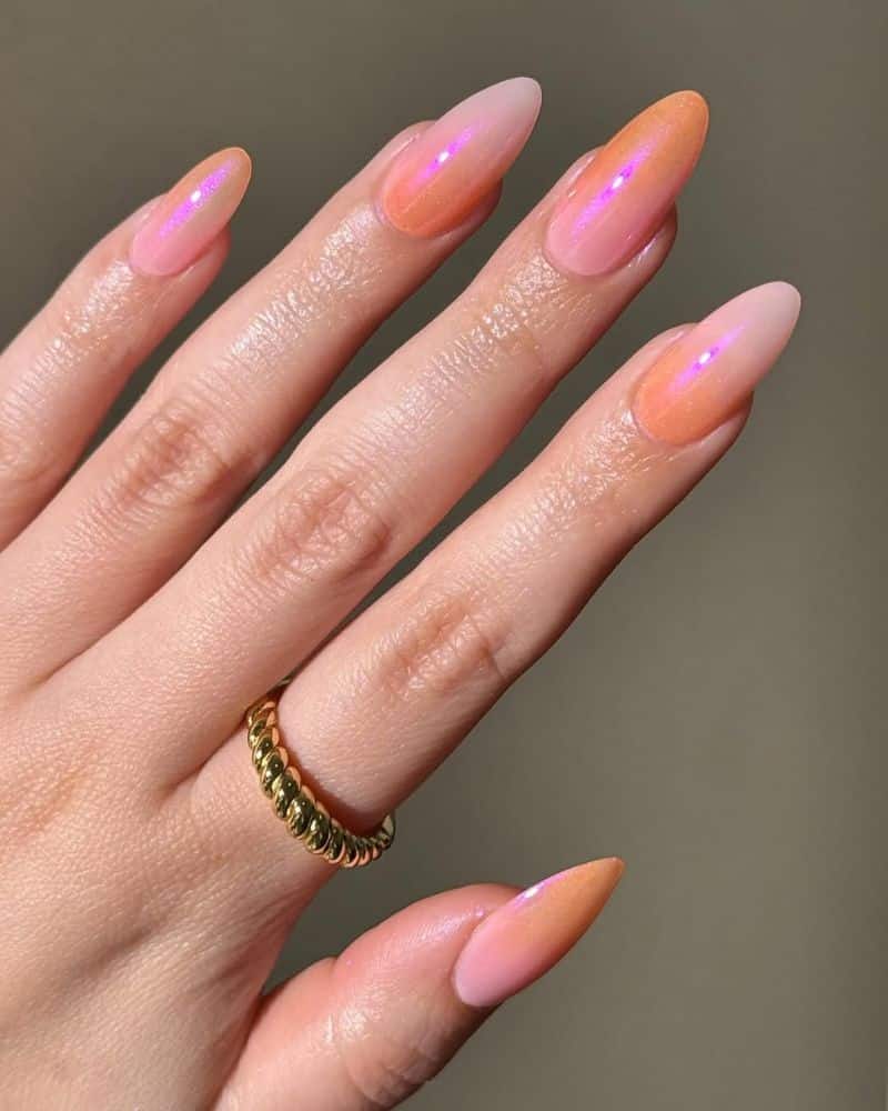 A view of cute pink sunset nails A view of cute pink sunset nails