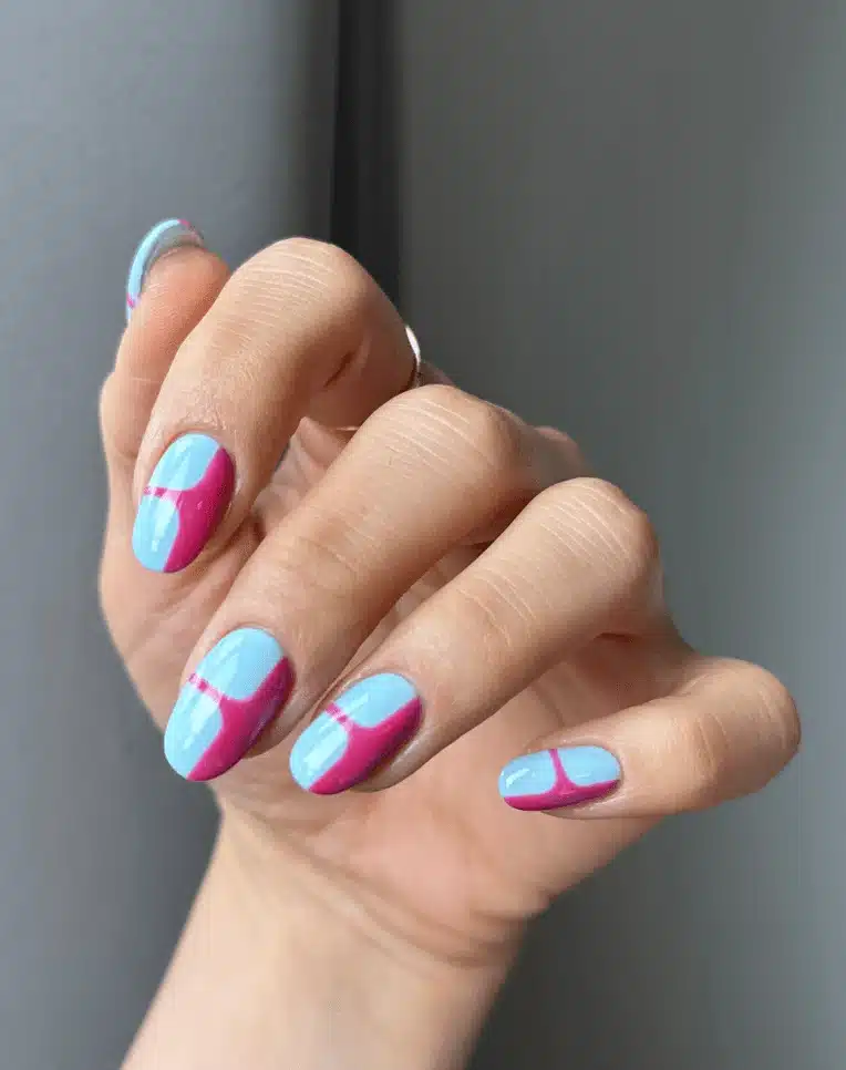 A view of purple and blue abstarct nail art A view of purple and blue abstarct nail art