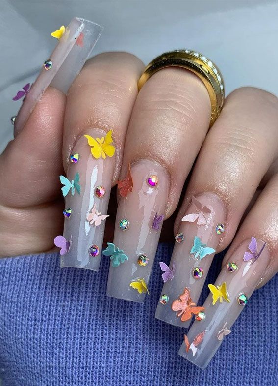 D butterflies on long nails D butterflies on long nails