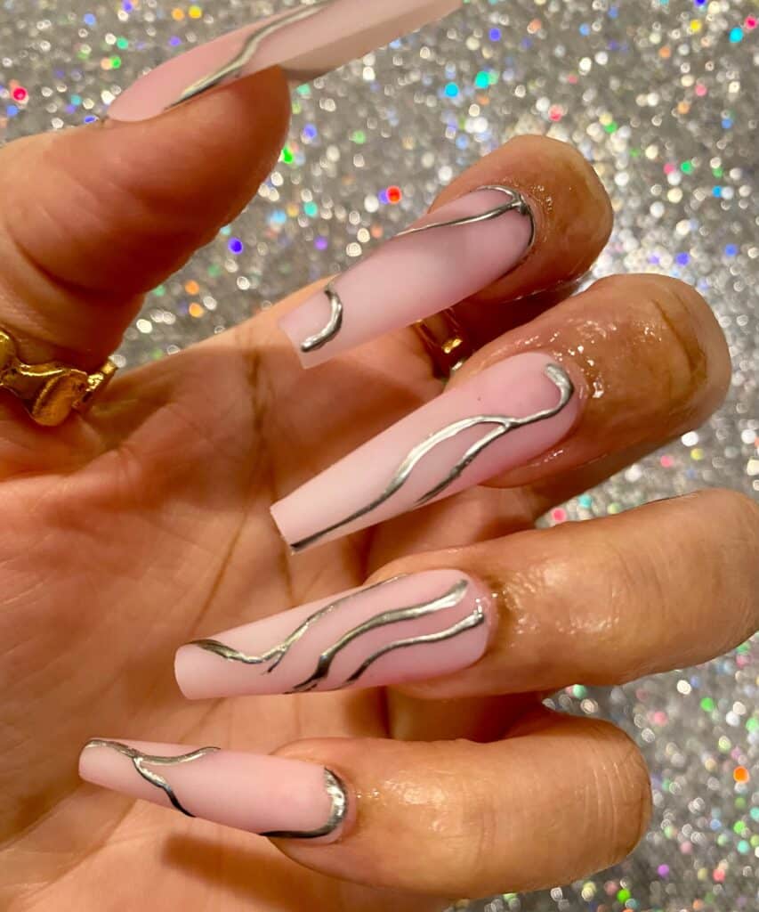 chrome nails with fine silver lines x chrome nails with fine silver lines x