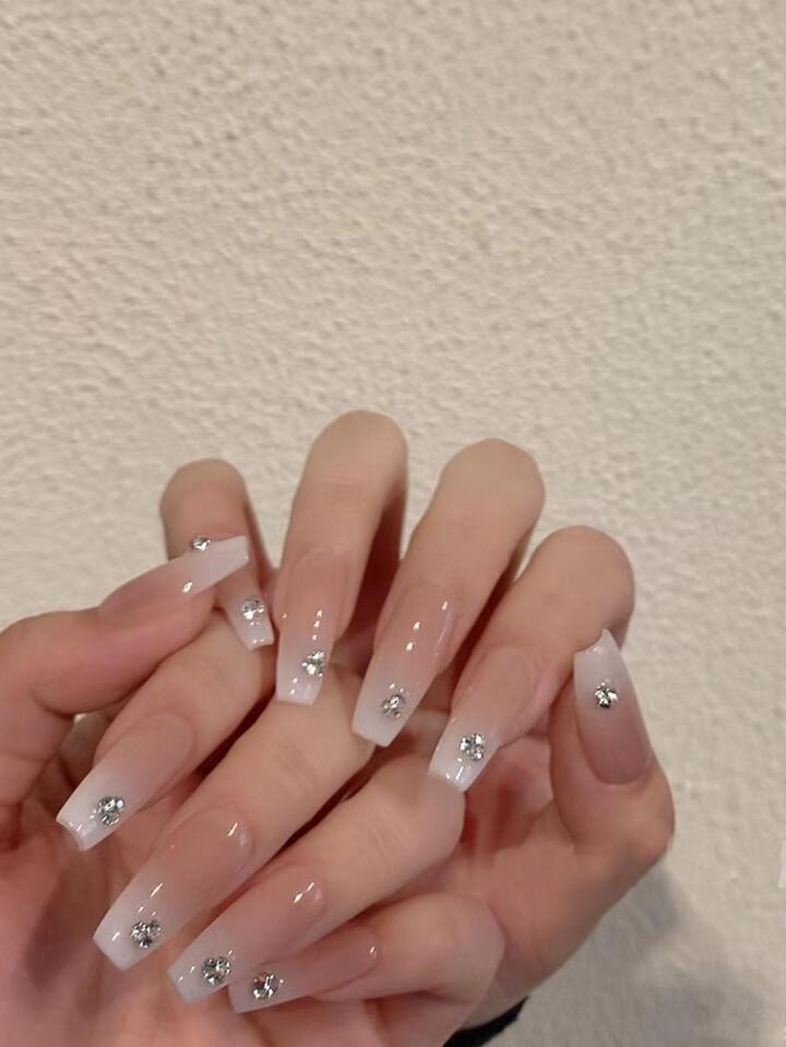 clear nails with silver rhinestones clear nails with silver rhinestones